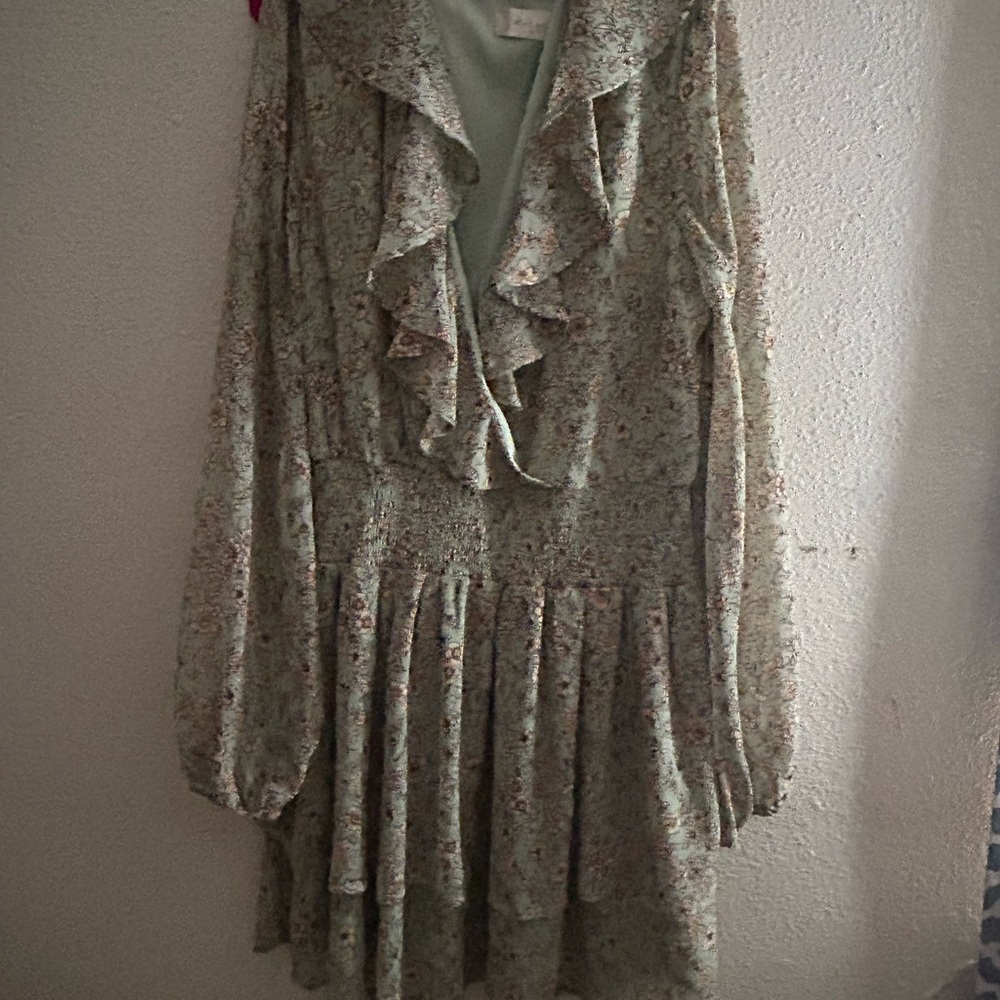 Altar'd State Green Cream Bishop Sleeve Sundress